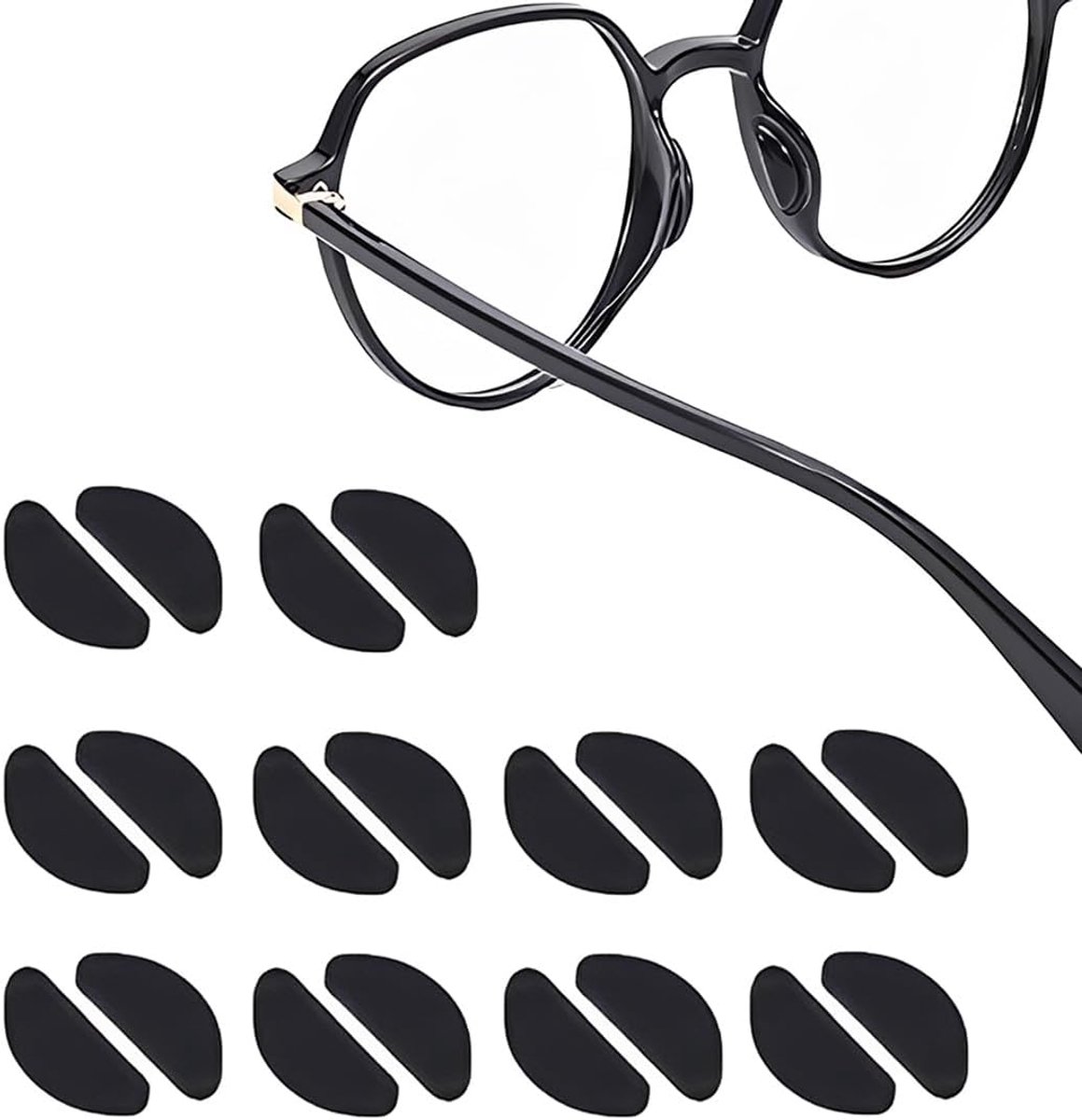 10 paar zwarte D-vormige neuspads, anti-slip neusbrugpads, eyeglass accessoires, universele pasvorm voor de meeste glazen