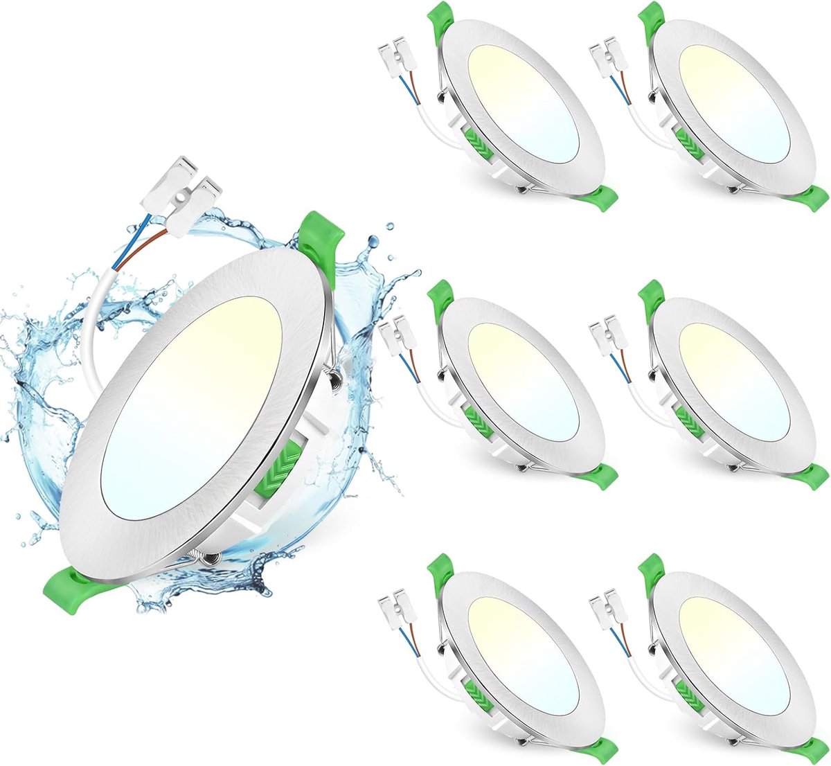 Inbouwspots Led 230v Dimbaar, 8w 800lm Ip44 Plafondspots, 75-90mm Diameter, 2700k/4000k/6500k Ultraplatte Spots Voor Badkamer Keuken Ronde Led-spots Nikkel Set Van 6