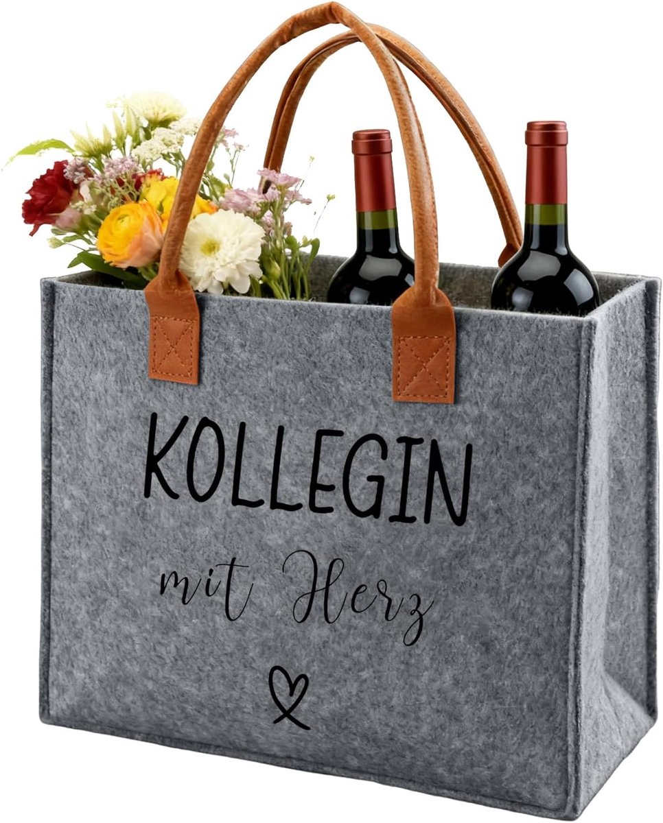 Collega vilten tas, vilten shopper collega met hart, collega's cadeautas van vilt, tote bag als verjaardagscadeau, cadeau voor collega, verjaardag, afscheid, Kerstmis