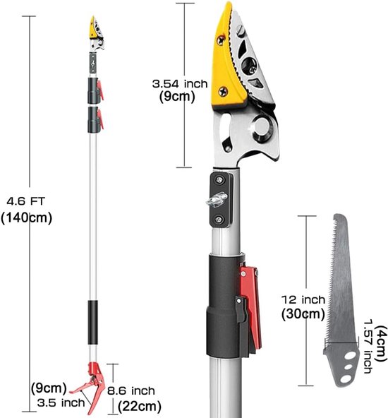 Snoeigiraffe Takkenschaar 1,4-3 meters uittrekbare snoeischaar, handmatig rozenschaar vijverschaar met telescoopsteel, lange boomschaar grote telescopische schaar — afbeelding 4
