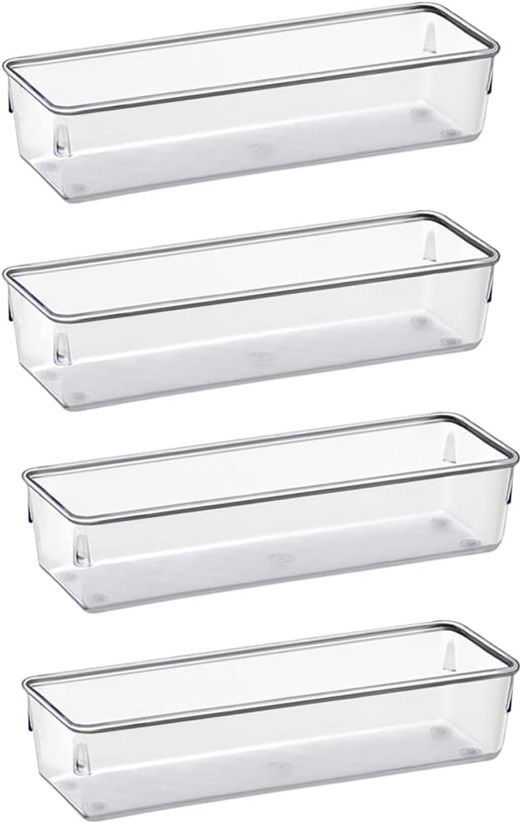 Lade-organizer, modulair, opbergbakken voor kantoor, thuis, make-up, keuken, rommellade (4 stuks) (doorzichtig kristalplastic)