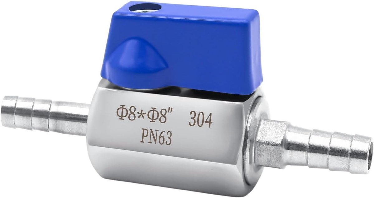 Kogelventiel, roestvrij staal, 8 mm, afsluitventiel, pagode-afdichting, voor water, gas, olie, brandstof (8 mm)