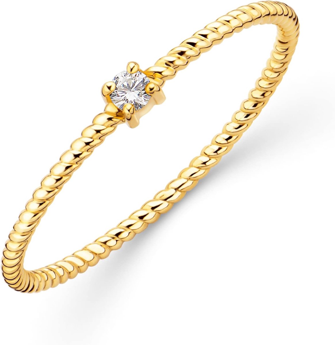 Gouden sieraden voor dames, gouden ring met diamant 0,04 ct, solitaire ring, verlovingsring, 9 karaat (375) geelgoud