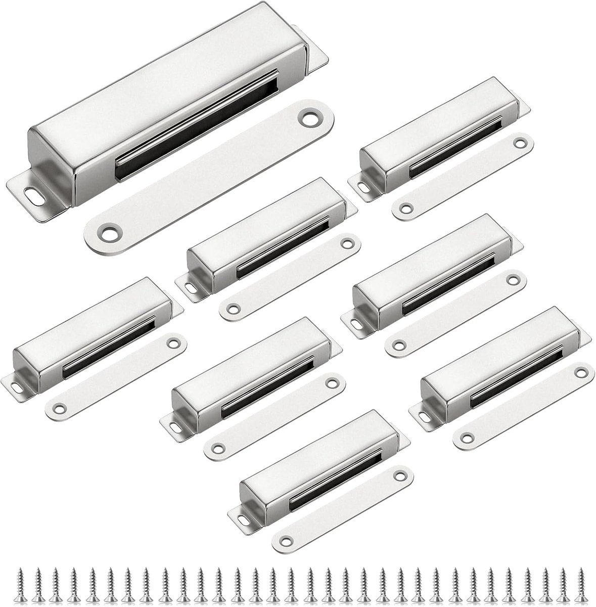 8 stuks deurmagneet extra sterk 40 kg, roestvrij staal magneetsluiting voor kastdeuren, keukenkasten en kledingkasten, zilver