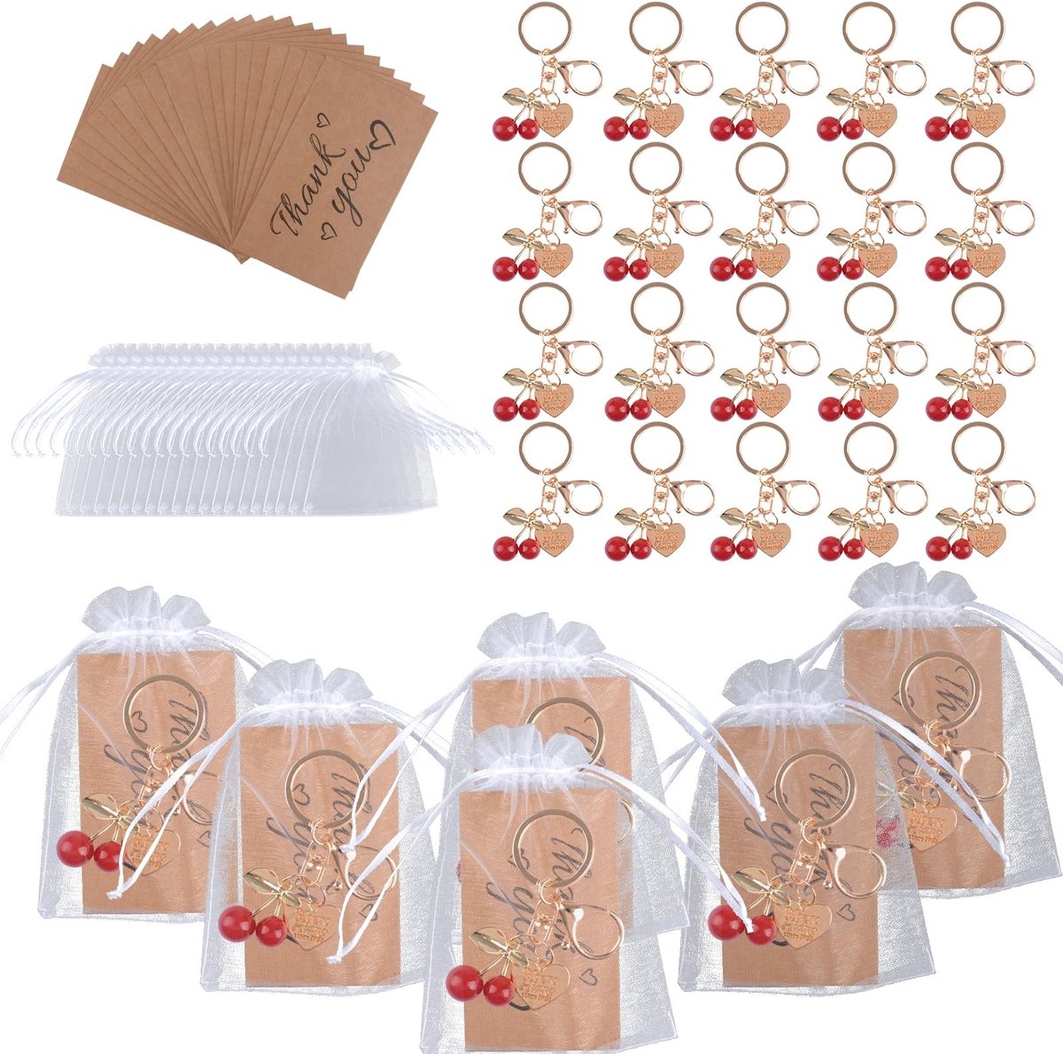 Omgoods - Set van 20 Kersen Sleutelhangers voor Feesten