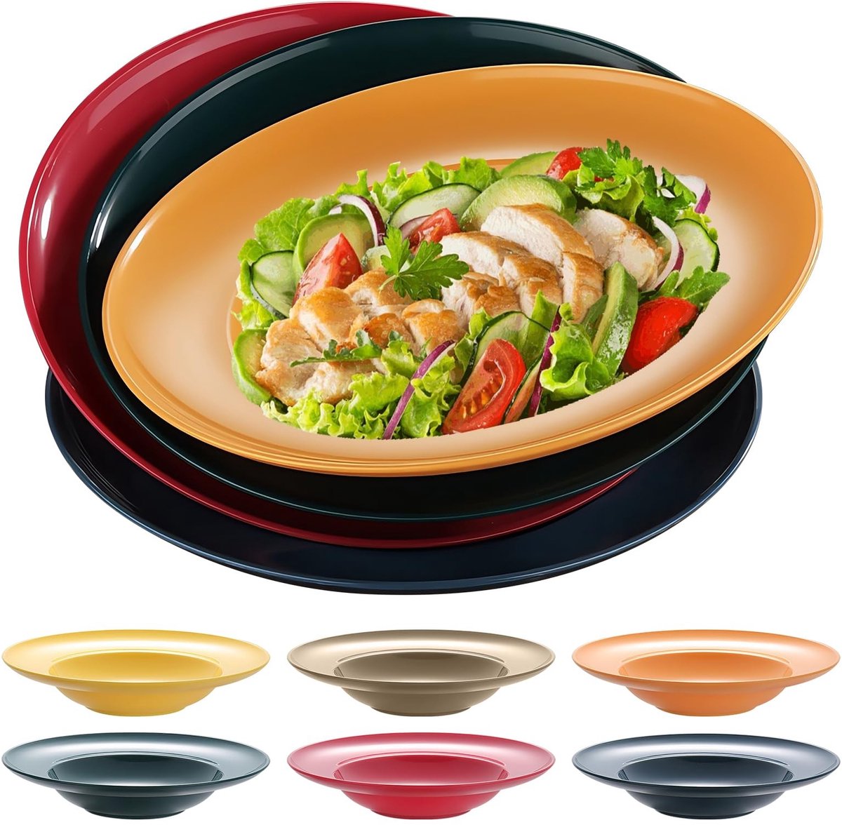 Omgoods - Set van 6 Diepe Plastic Pastaborden van 23 cm, Herbruikbaar en Vaatwasserbestendig
