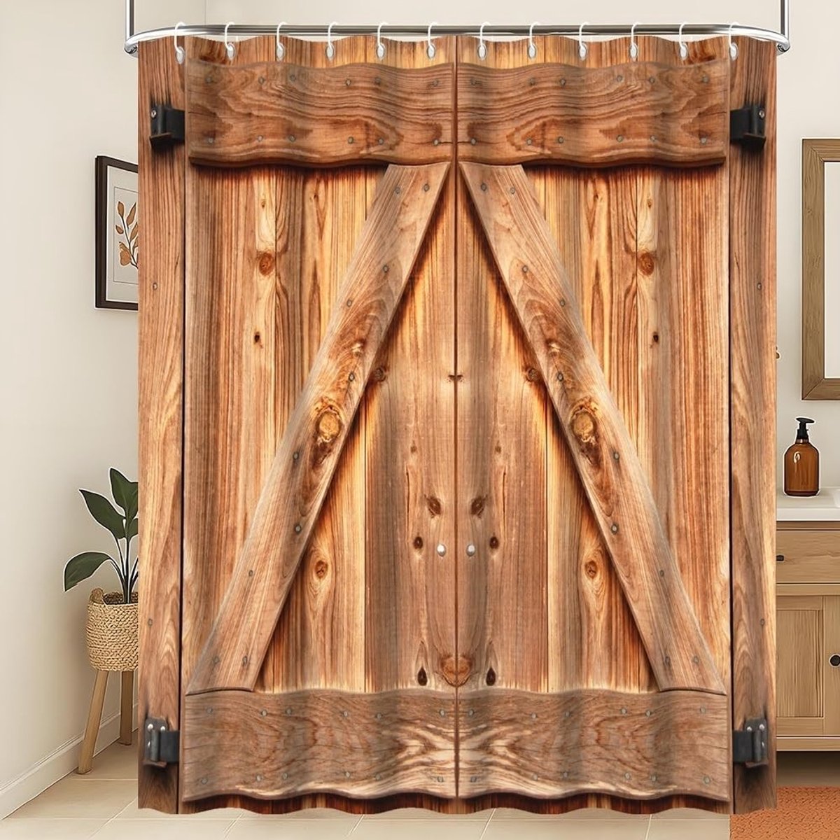 Omgoods - Waterdicht Douchegordijn met Houten Deur Design