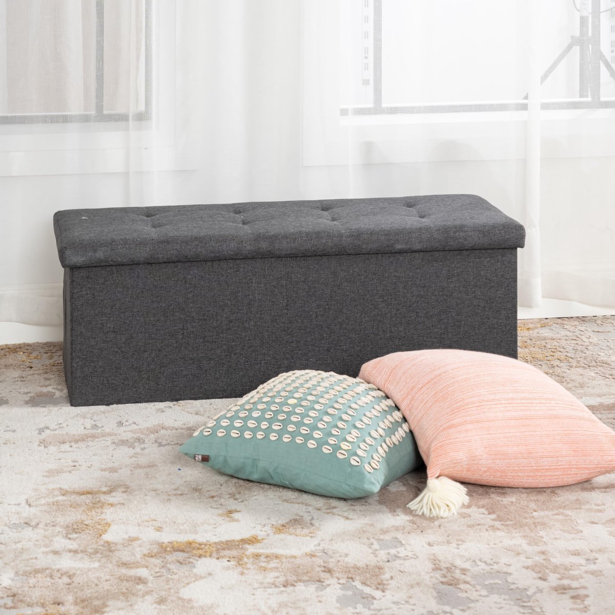 Omgoods - Kinder Sofa met Opbergruimte - Grijs 110 x 38 x 38 cm