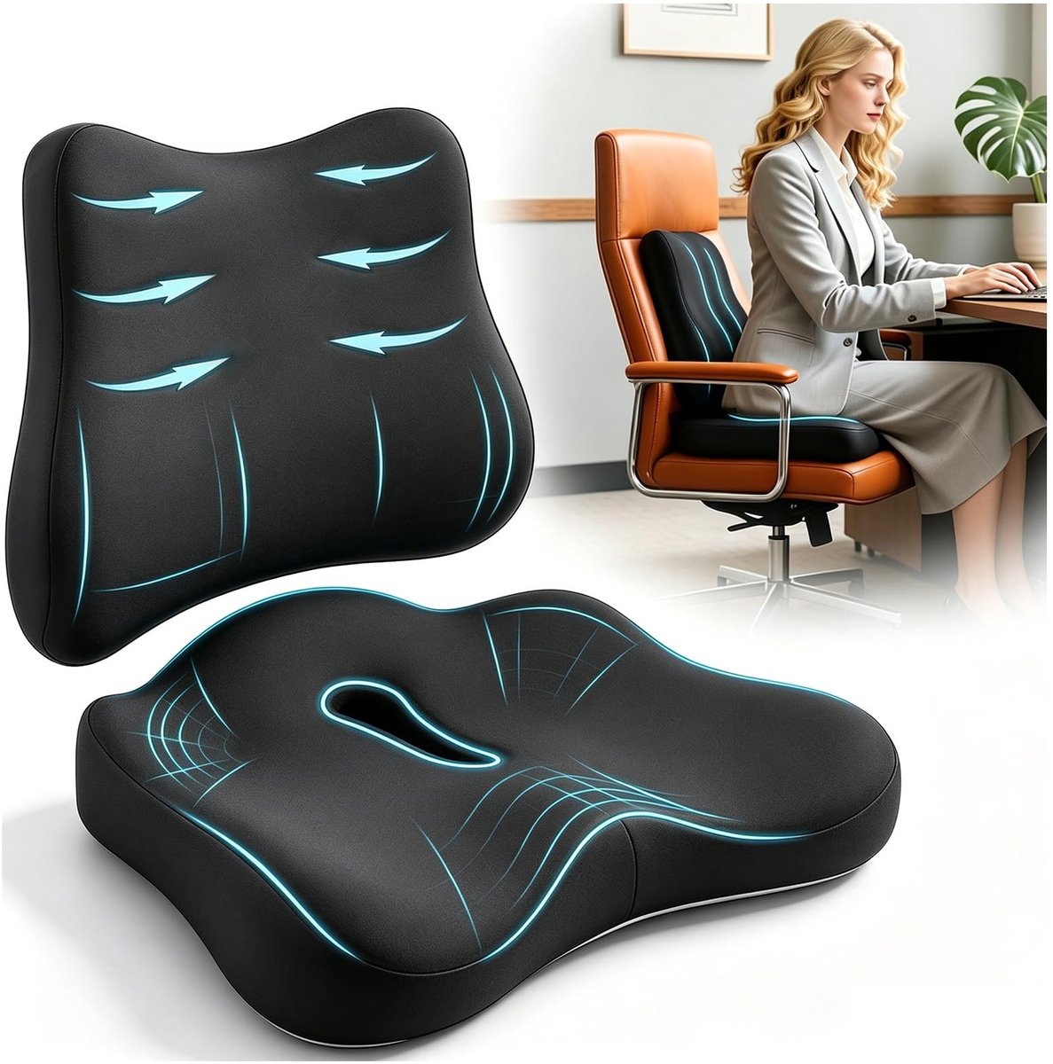 Omgoods - Orthopedisch Zitkussen voor Auto en Bureaustoel, Memory Foam voor Pijnverlichting