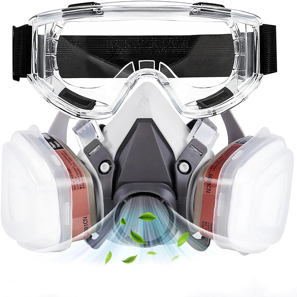 Omgoods- Adembeschermingsmasker herbruikbaar - Stofmasker met filter - Gehoorbescherming - Veiligheidsbril - Effectief tegen gassen - Bescherming tegen chemicaliën
