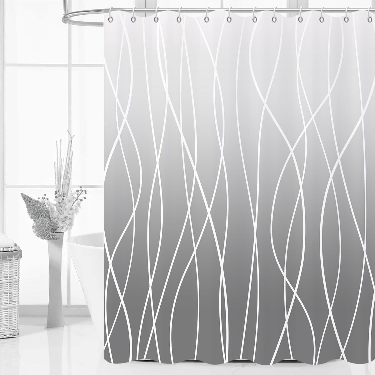 Omgoods - Douchegordijn 180 x 200 cm - Grijs Ombre Modern Abstract