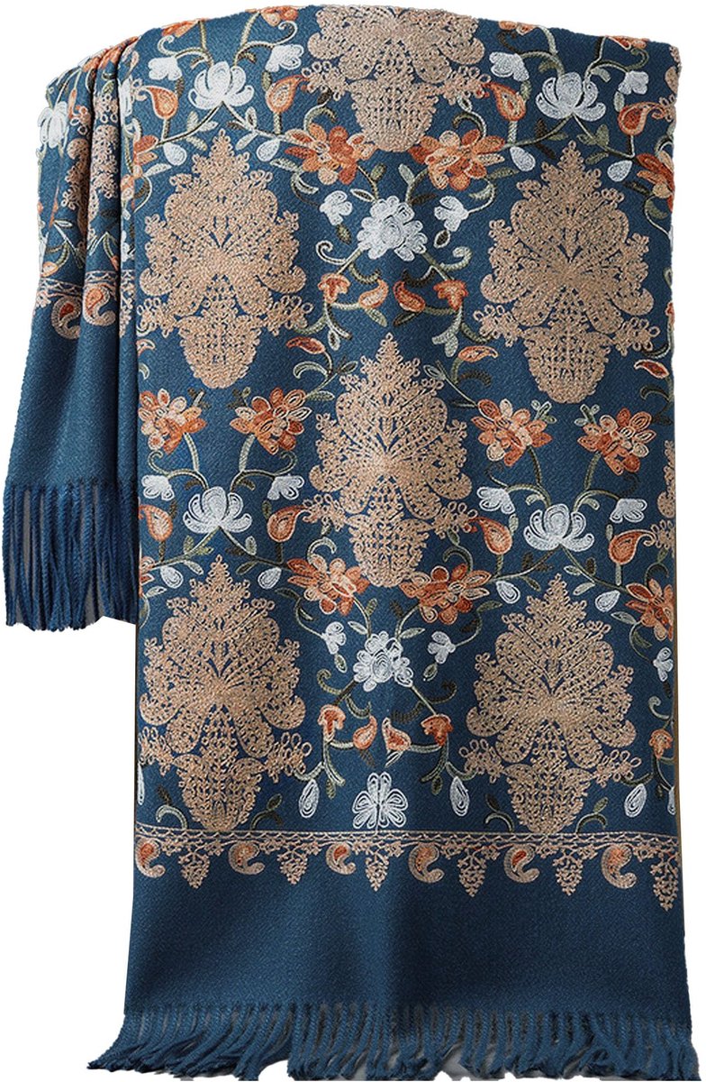 Omgoods - Geborduurde Pashmina Sjaal met Cashmere Textuur voor Herfst-Winter