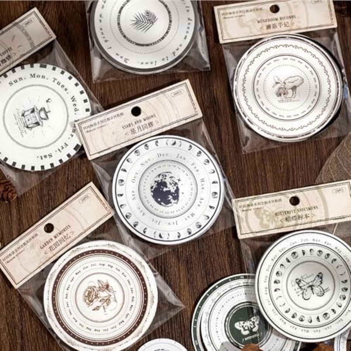 Omgoods - 120 Stuks Vintage Scrapbook Stickers met Ronde Rand