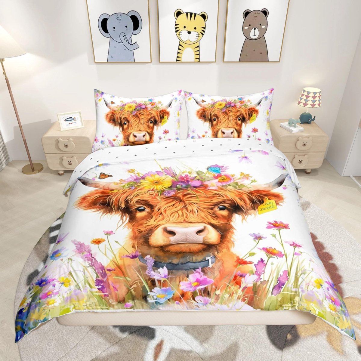 Omgoods - King Size Duvet Cover Set met Hoogland Koeien Motief