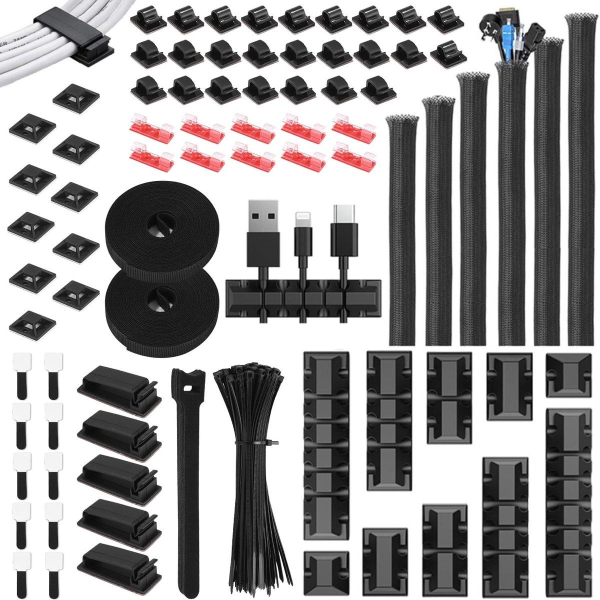Omgoods - 188-delig Kabelmanagement Kit met Kabelslangen, Kabelclips en Zelfklevende Kabelbinders