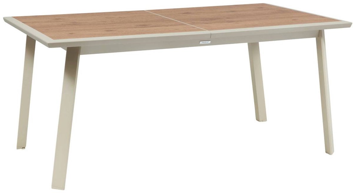 Uitschuifbare tuintafel voor 10 personen van aluminium en glas met houtlook PAVANE