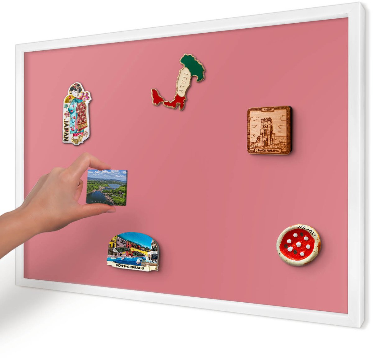 Artprintcave Roze Magneetbord mit Witte Lijst - 60x40 cm - Zalmkleur Magneetbord Voor Foto's - Minimalist Memobord Keuken - Achtergronden En Patronen