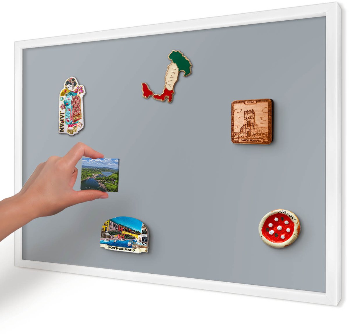 Artprintcave Grijs Magneetbord mit Witte Lijst - 60x40 cm - Delicaat Grijs Wandbord Magnetisch - Minimalist Magneetbord Voor Keuken - Achtergronden En Patronen