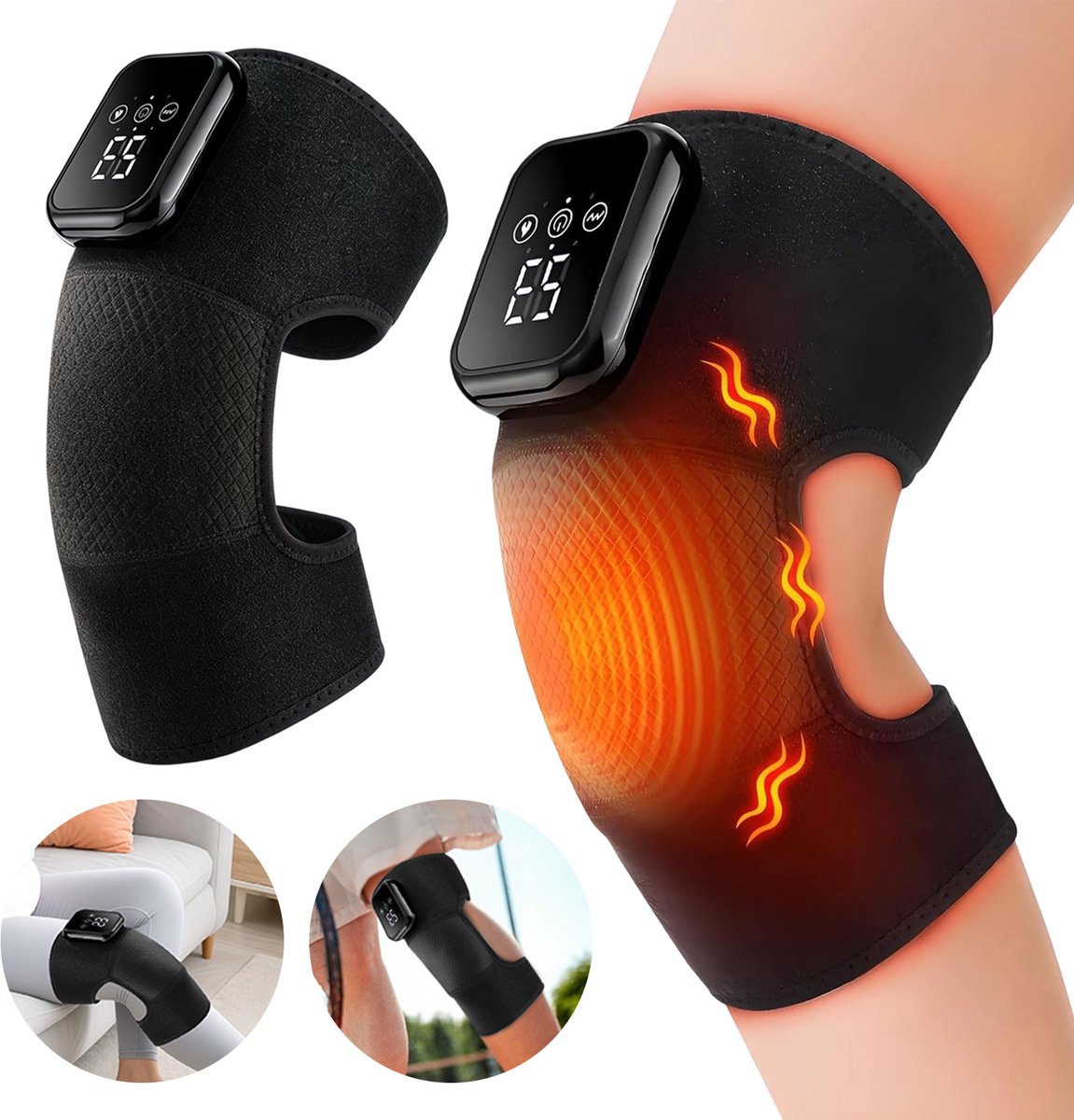Fokelyi 3 in 1 Knie Massage Apparaat-Elektrische Verwarming & Massage-Extra Lang Kniebrace-3 Temperaturen En-Vibratiestanden En Slimme Timer-Fysiotherapie Thuis Voor Knie-Schouder & Elleboog