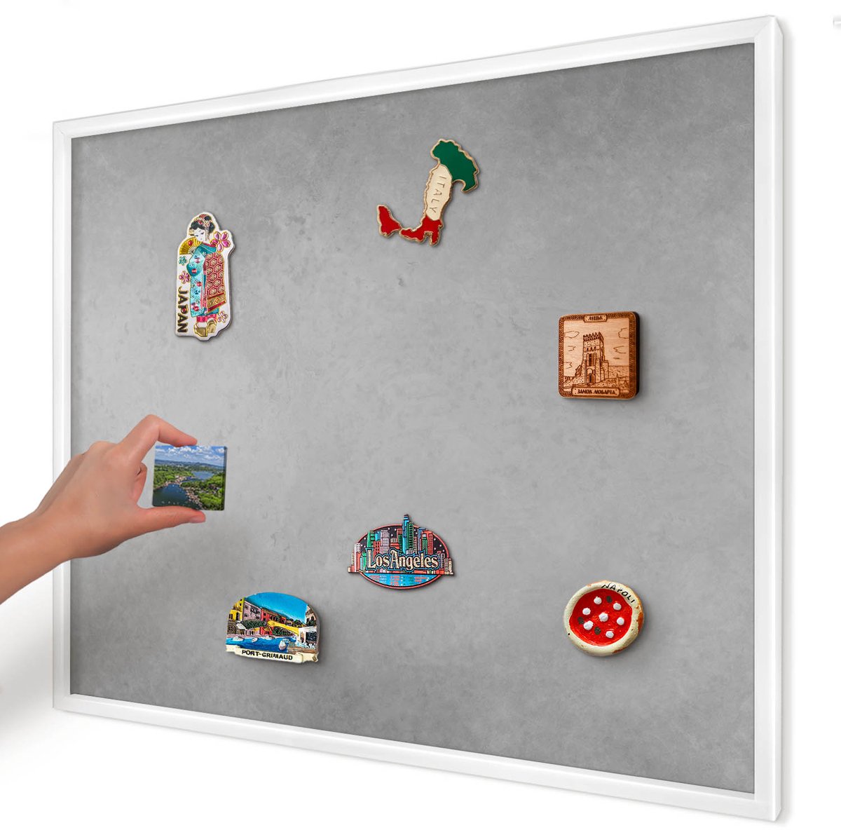 Artprintcave Grijs Magneetbord mit Witte Lijst - 80x60 cm - Zilveren Mist Magneet Bord mit Frame - Minimalist Bord Voor Magneten - Texturen