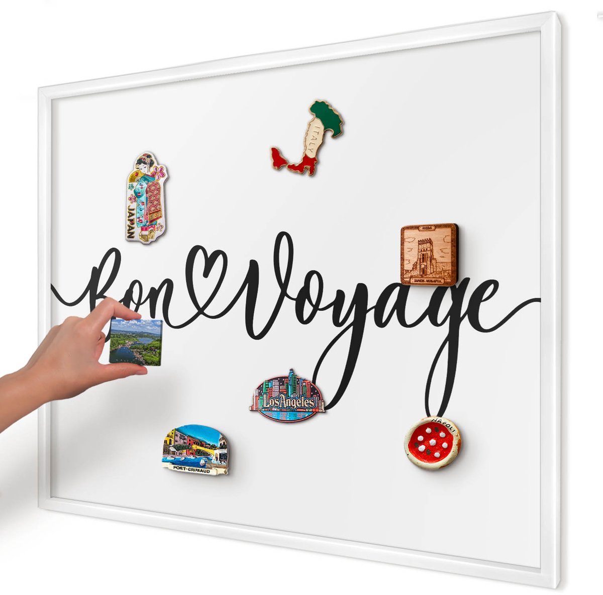 Artprintcave Zwart Magneetbord mit Witte Lijst - 80x60 cm - Goede Reis Magnetische Organizer - Typografisch Wandbord Magnetisch - Teksten