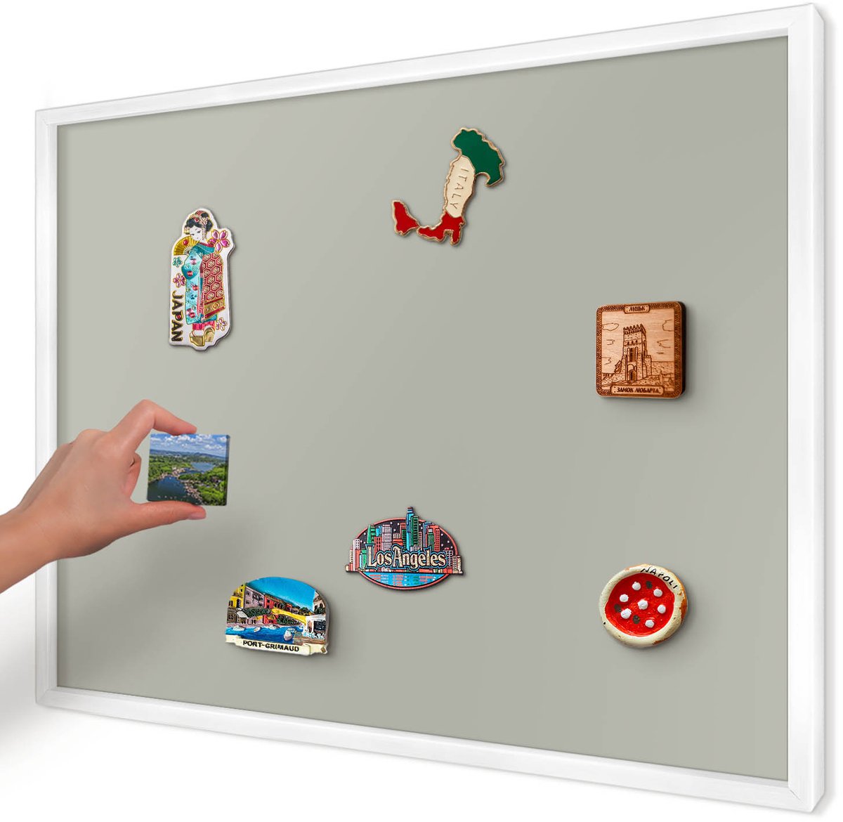 Artprintcave Groente Magneetbord mit Witte Lijst - 70x50 cm - Neutraal Grijs Wandbord Magnetisch - Minimalist Notitiebord - Achtergronden En Patronen
