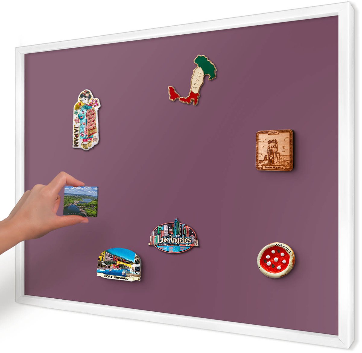 Artprintcave Bordeaux Magneetbord mit Witte Lijst - 70x50 cm - Paarse Kleur Magnetische Organizer - Minimalist Magneet Bord mit Frame - Achtergronden En Patronen