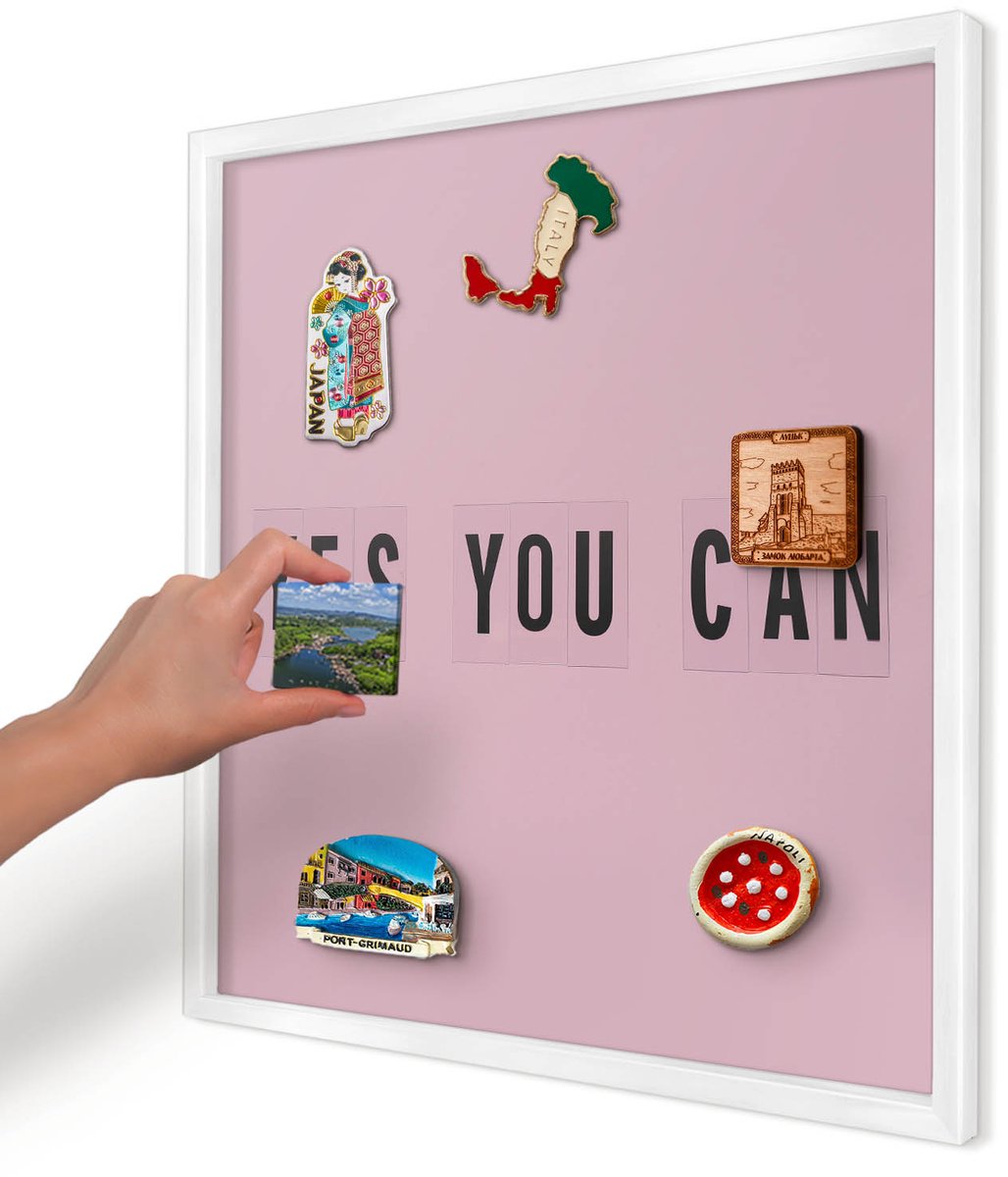 Artprintcave Roze Magneetbord mit Witte Lijst - 50x50 cm - Motivatie Elke Dag Magnetische Organizer - Minimalist Magneet Bord mit Frame - Teksten