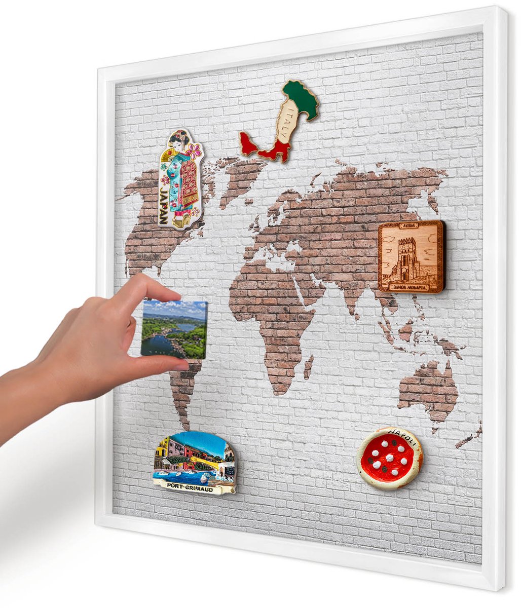 Artprintcave Bruin Magneetbord mit Witte Lijst - 50x50 cm - Bakstenen Plattegrond Magneet Bord mit Frame - Industrieel/Loft Magneetbord Voor Foto's - Kaarten