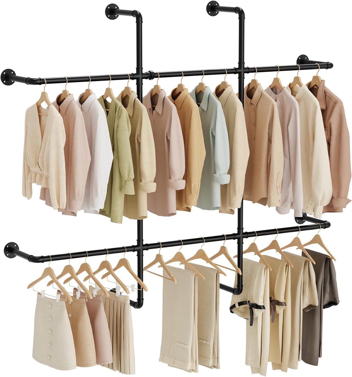 SnelShoppen - Wandgarderobe Heavy Duty, Metalen Kledinghanger, Ruimtebesparende Wandgarderobe voor Kleding, Zwart, 30cm Diepte, Ideaal voor Slaapkamer