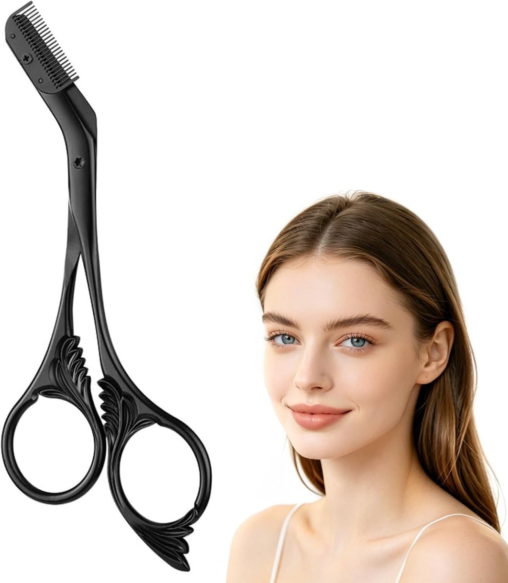 Precisie Oogbrow Schaar met Kam, Ideaal voor Vrouwen en Mannen, Perfect voor Knippen en Vormgeven van Wenkbrauwen, Onmisbaar Schoonheidshulpmiddel voor Gezichtsverzorging