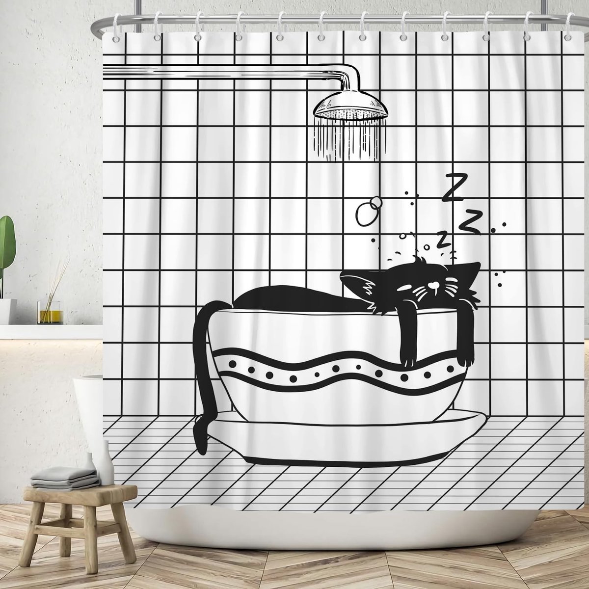 Omgoods - Grappige Douchgordijn 180x180cm - Waterdicht Kat Design