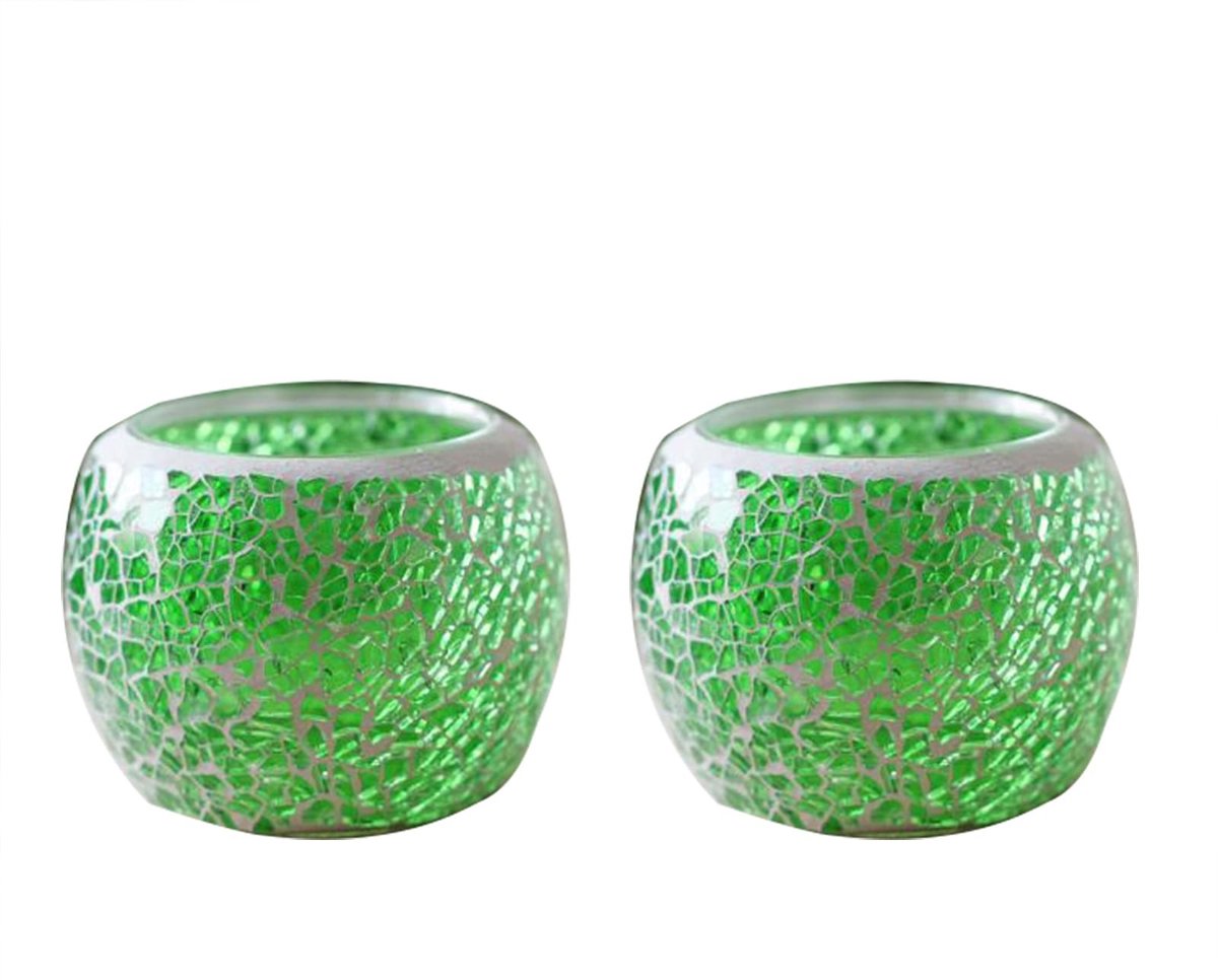 Omgoods - Set van 3 Decoratieve Mosaic Glas Theelichthouders in Groen