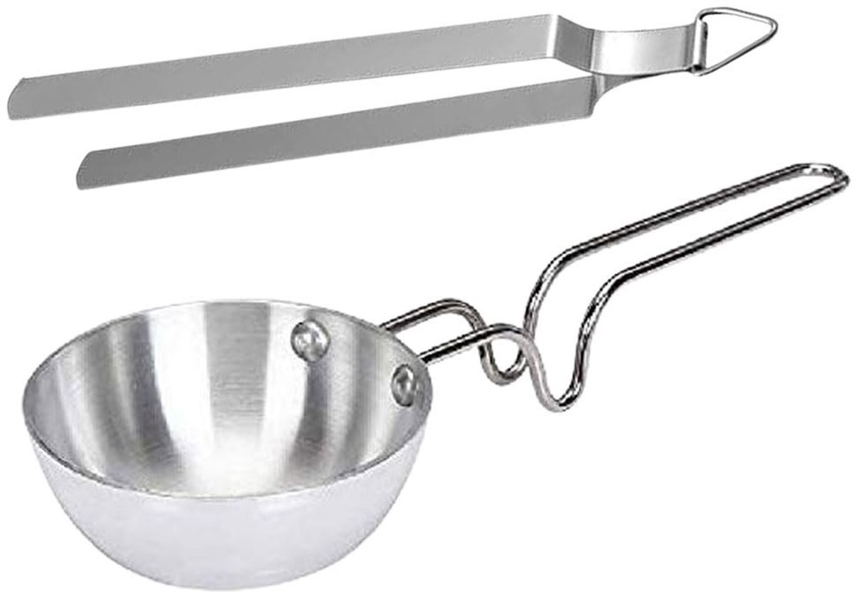 Omgoods - Aluminium Tadka Pan met Chimta Set - 2 Stuks