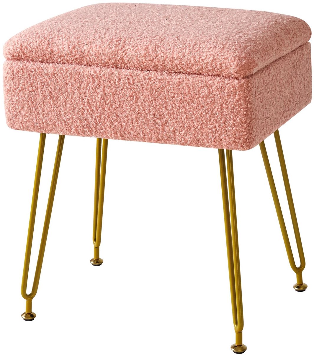 Omgoods - Modern Makeup Krukje - Vierkante Teddy Velvet Pouffe in Roze