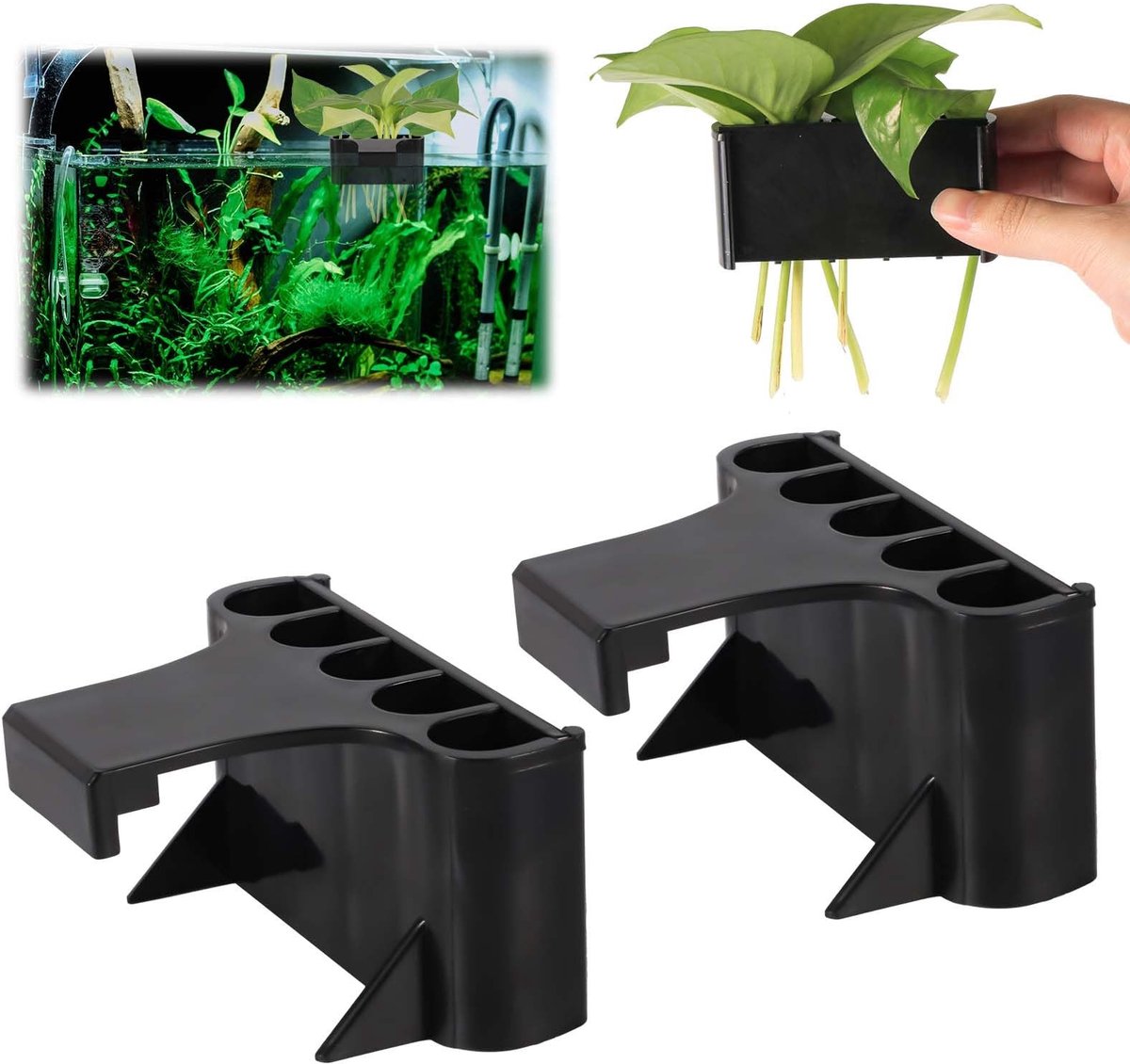 Omgoods- Aquarium Plantenbak 2 Stuks - Plantenhouder - Hangende Plant Mand - Kunststof - 5 Gaten - 9,2 x 6,5 x 4,5 cm