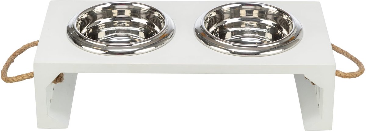 Omgoods - Hondenvoer- en Waterbakset van Hout en RVS 2x900 ml