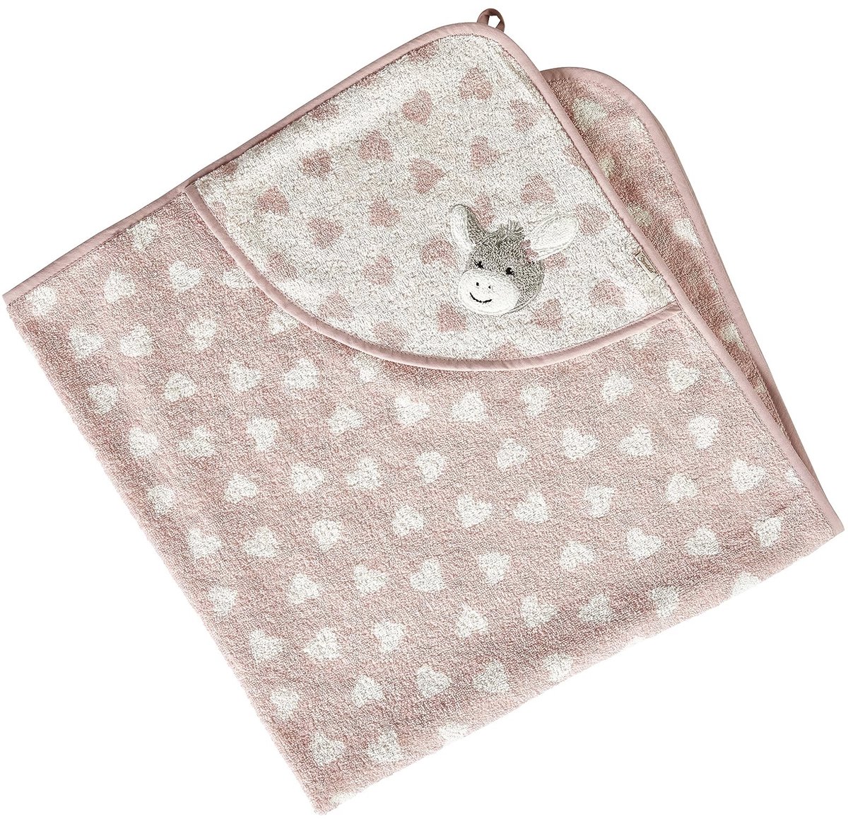 Omgoods - Baby Badcape met Capuchon - 100x100 cm, Absorberend Katoen, Roze met Harten