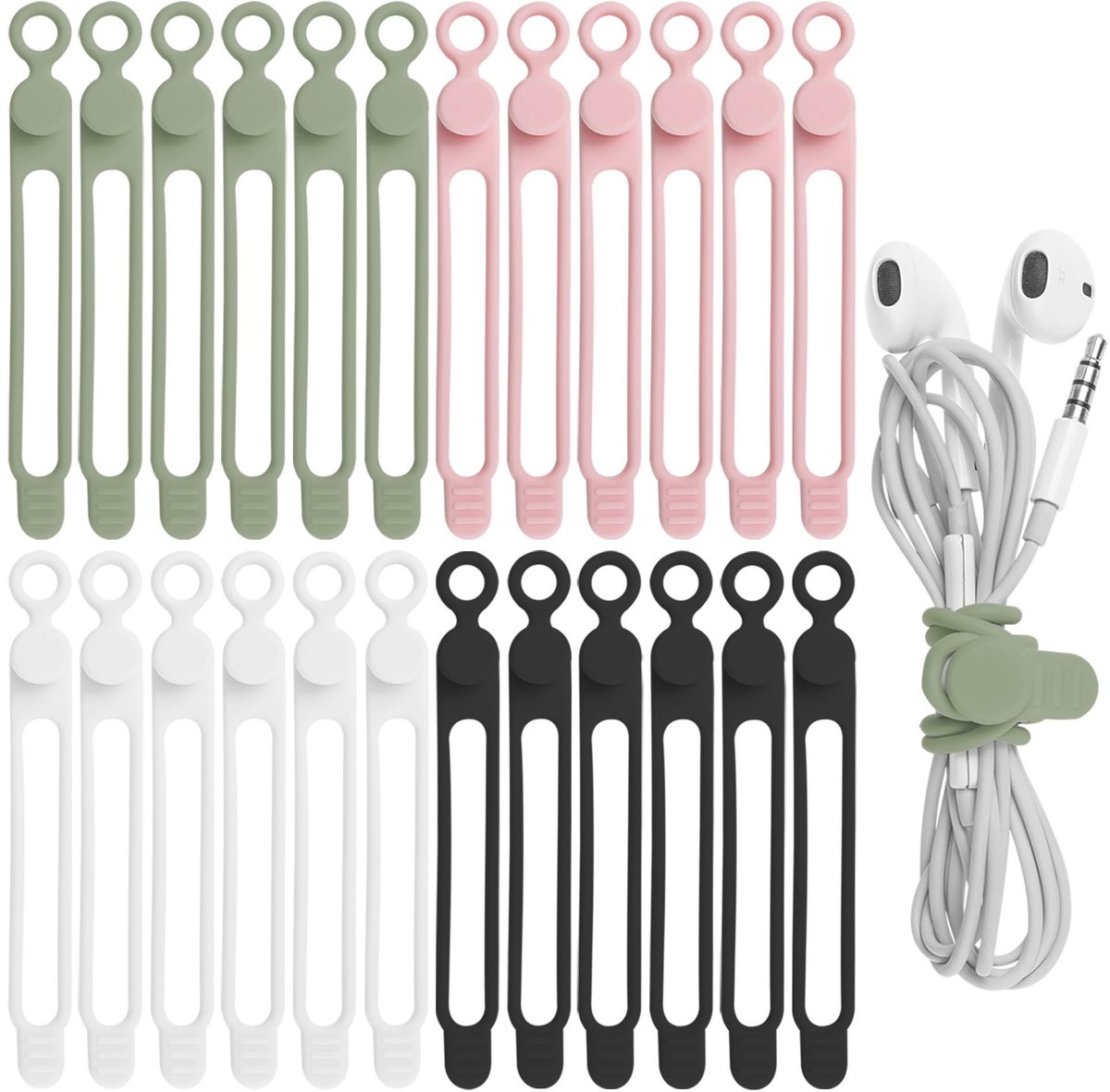 Omgoods - 24 Stuks Silicone Kabelbinders voor Organisatie van Opladers en Kabels