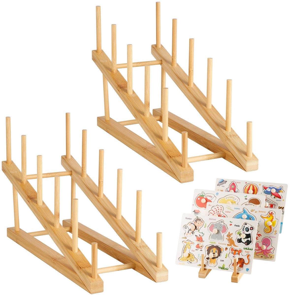 Omgoods - 2 Stuks Houten Puzzel Opbergrek voor Tot 10 Sets