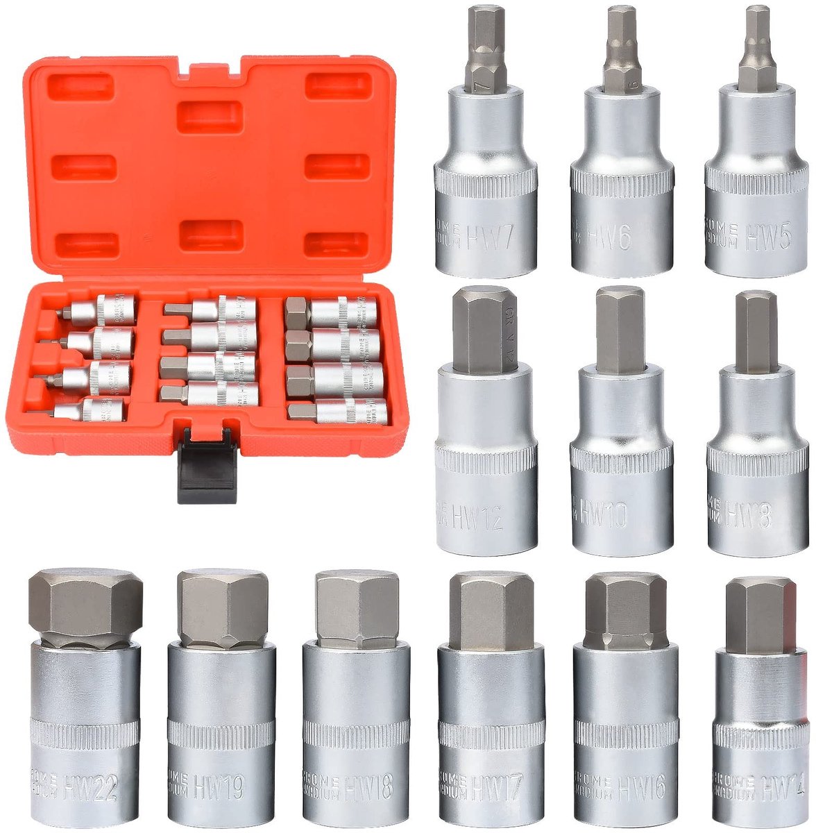 Omgoods - 12-delige Inbussleutel Socket Set van S2 Legering Staal - 5-22 mm