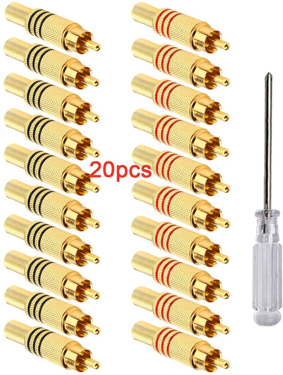 RCA plug 20pcs - vergulde audio/video cinch plug - soldeervrij - perfecte kabelverbinding - ShopVlot