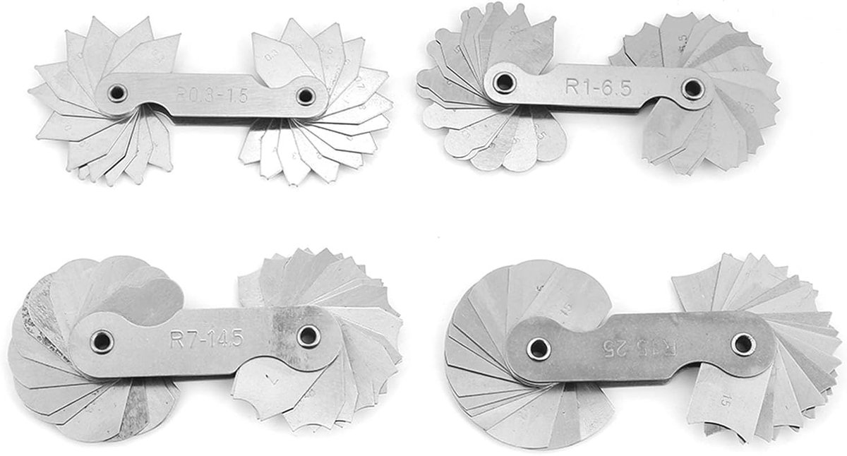 SnelShoppen - Radius Gauge Set 4-delig R0.3-1.5 / R1-6.5 / R7-14.5 / R15-25 Roestvrijstalen Radiustester voor Convexe en Concaaf Metingen