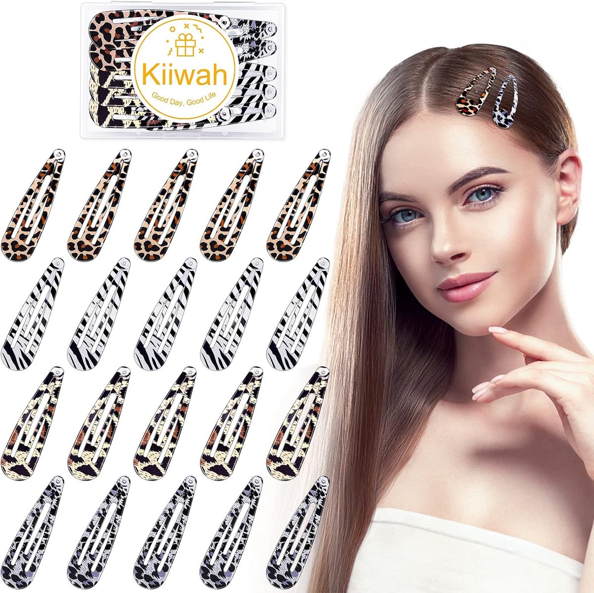 SnelShoppen - 20 Delen Grote Snap Haarspelden voor Dames - Metaal Leopard Haarclips - Haaraccessoires in Doos voor Vrouwen en Meisjes - Perfect voor F