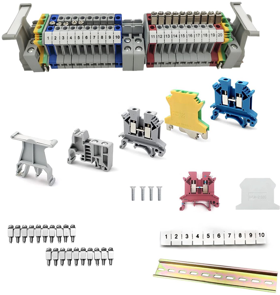 YUE QIN 20pcs UK/2.5B Series Terminal Terminal Terminal Block Kit Passage Clamp Kit Suitable for Automation Projects - ShopVlot