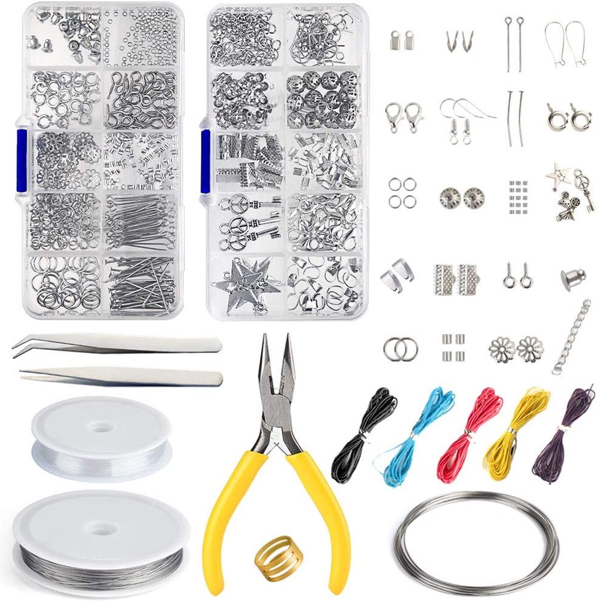 SnelShoppen - Complete Sieraden Maakset voor Beginners met Gereedschap, 2 Dozen, 8 Soorten Draad, Kralen en Plezier voor DIY Projecten