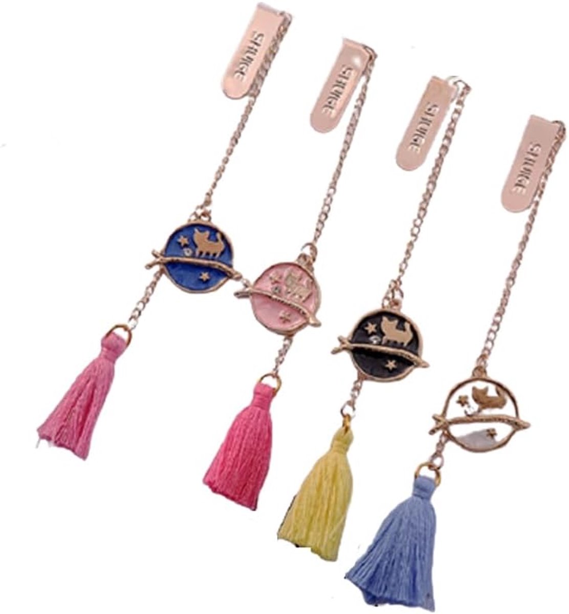 Boekmerken set van 4 - katten met sterren - met tassel - ideaal voor lezers - ShopVlot
