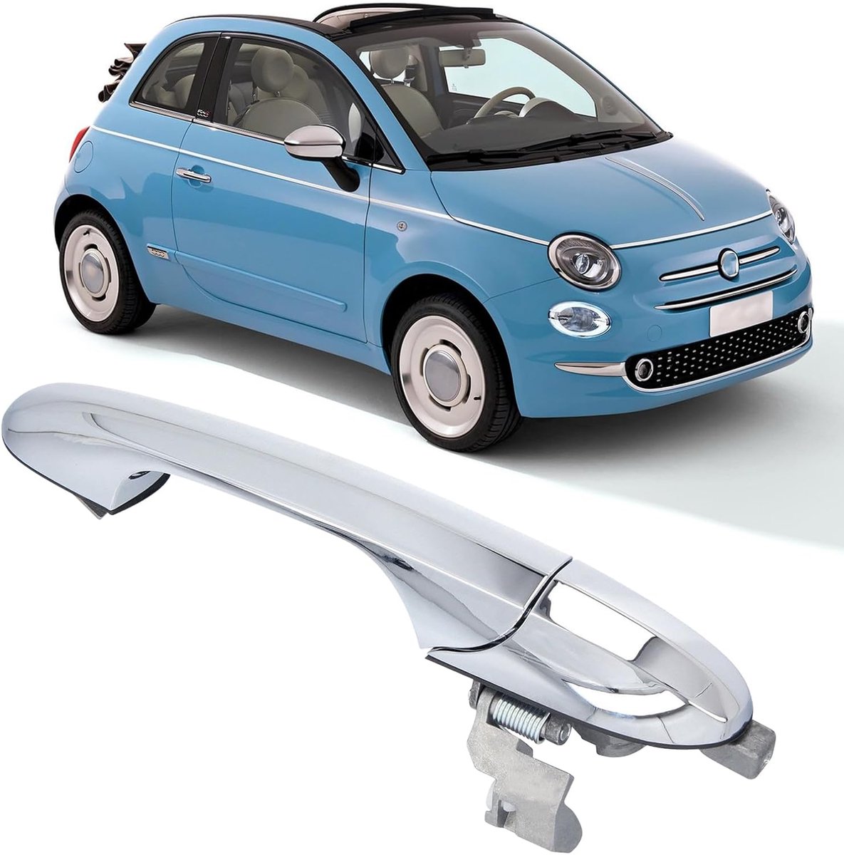 SnelShoppen - Fiat 500 Deurgreep Rechts Voor Buiten - Vervangende Deurgreep - Deurhandgreep Voorzijde - 68069942AC - 735451696 - Passagierszijde