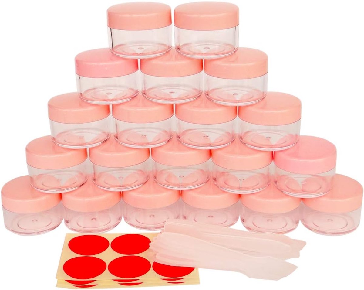 SnelShoppen - 20 stuks 15ml kleine potjes, 15g cosmetische lege containers, ronde plastic pot met roze schroefdop, ideaal voor make-up, oogschaduw, na