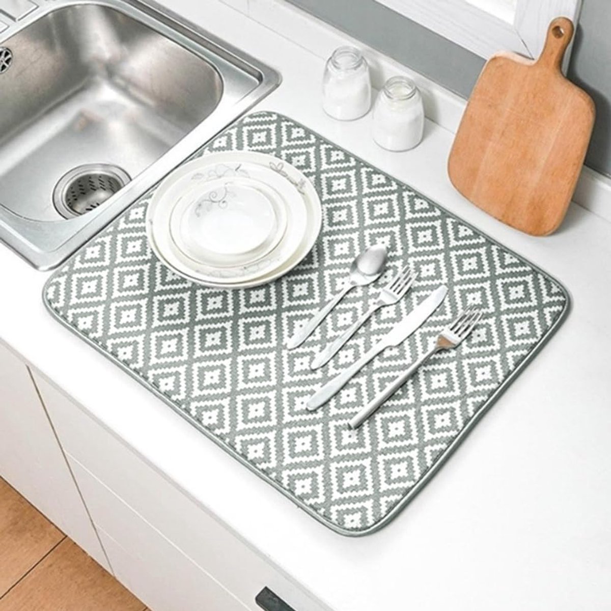 Droogmat Microvezel 46 x 40 cm - Sneldrogend - Beschermt Servies - Set van 2 - ShopVlot